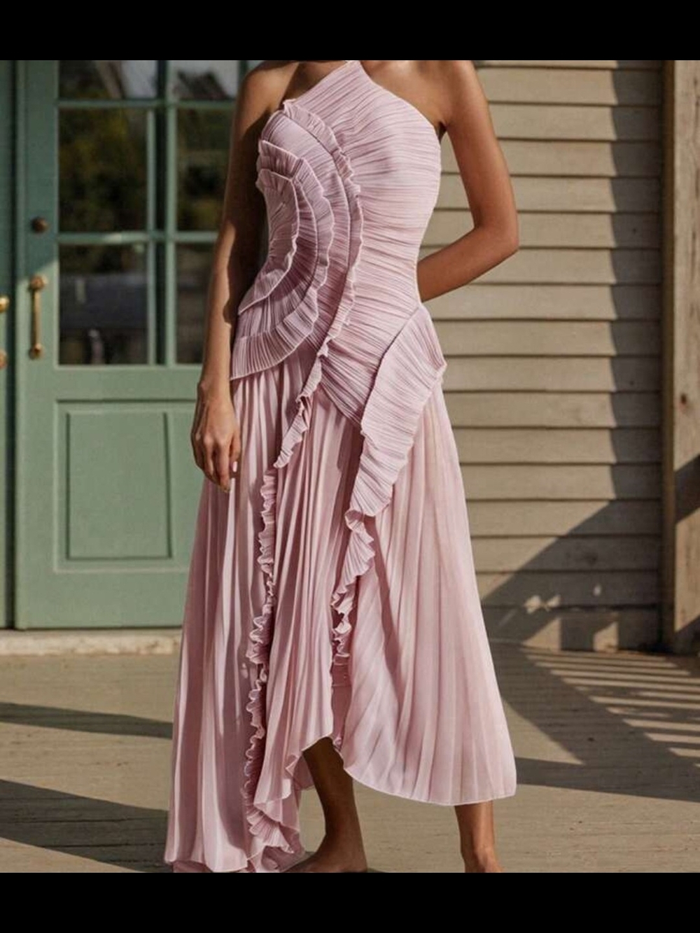 Chiffon Ruffle Halter Dress in Light Pink - Picture 2 of 12